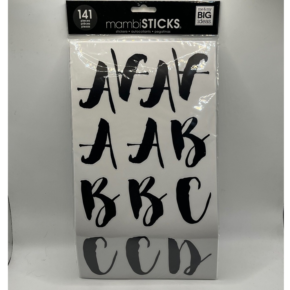 Mambi Sticks Black Brush Calligraphy Alphabet Number Stickers 141pc STL-185 NEW